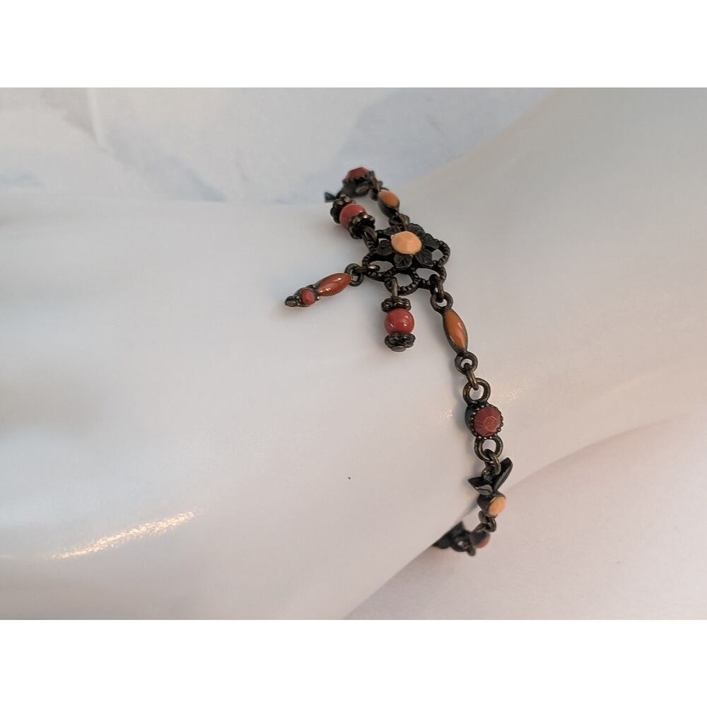 Cute Vintage Boho 1980s Avon Desert Sun 8 1/2" Beaded Flower Bracelet Anklet